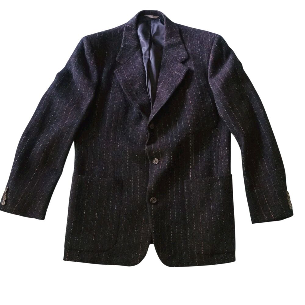 Vtg Alexander Julian Blazer Mens 43L Black Heavy Wool Colored Topstitching 70s
